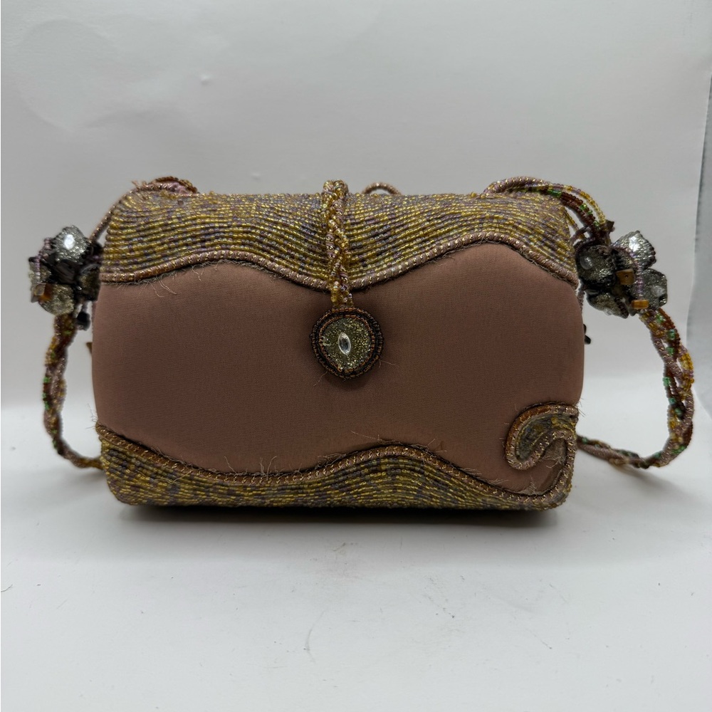 Vintage Mary Frances Embellished Floral Beaded Gems Crossbody Purse Clutch - Picture 3 of 16